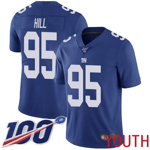 Youth New York Giants #95 B.J. Hill Royal Blue Team Color Vapor Untouchable Limited Player 100th Season Football NFL Jersey->youth nfl jersey->Youth Jersey